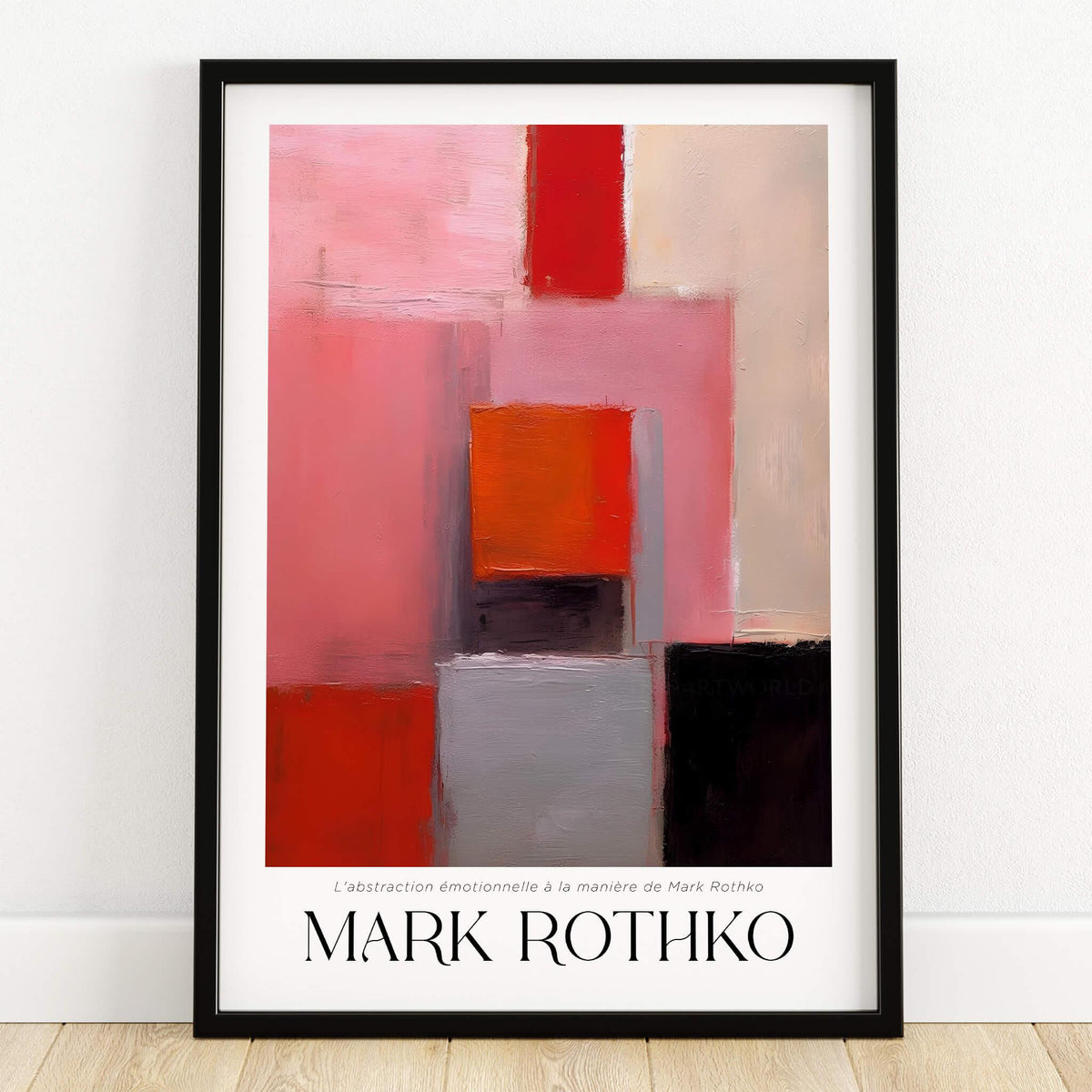 Rothko Inspired Abstract Pink and Red Art Print | Emotional Abstraction Poster framed artwork on a wall.