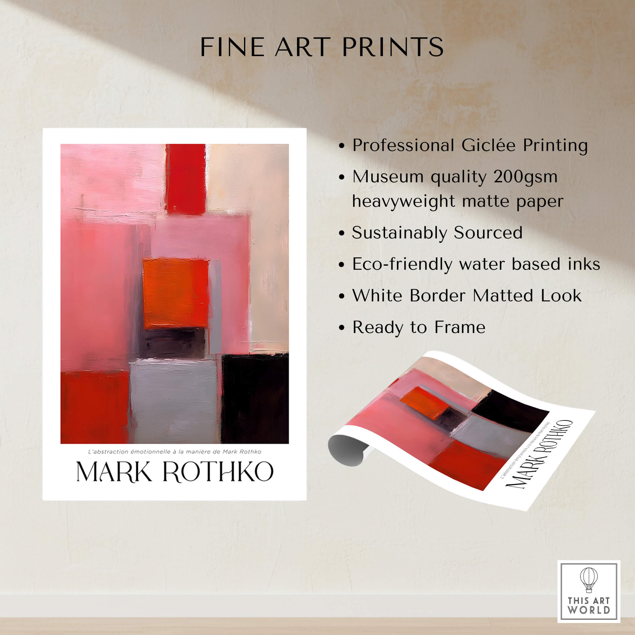 Rothko Inspired Abstract Pink and Red Art Print | Emotional Abstraction Poster features professional giclée printing.