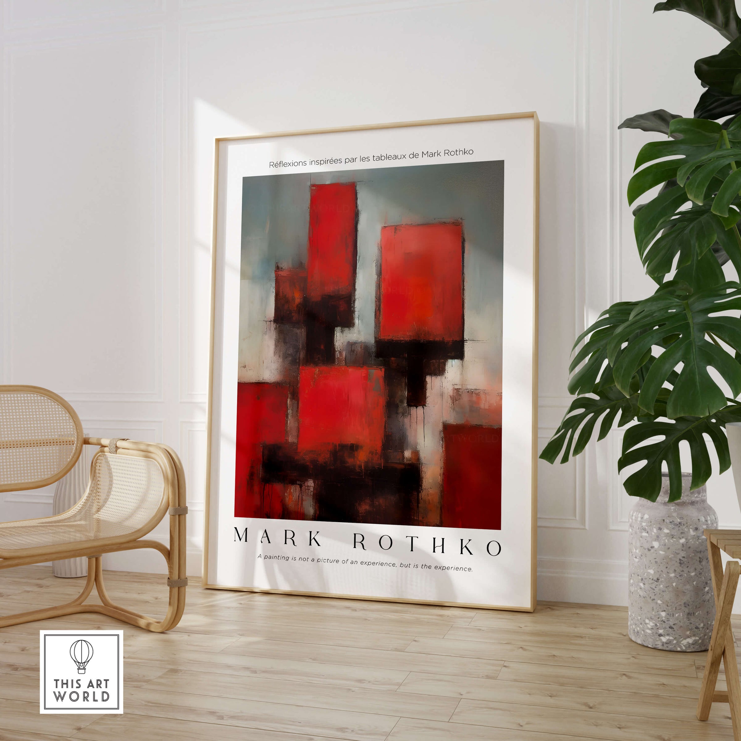 Rothko Style Deep Red Modern Abstraction Print | Contemporary Wall Decor displayed in a stylish interior setting.