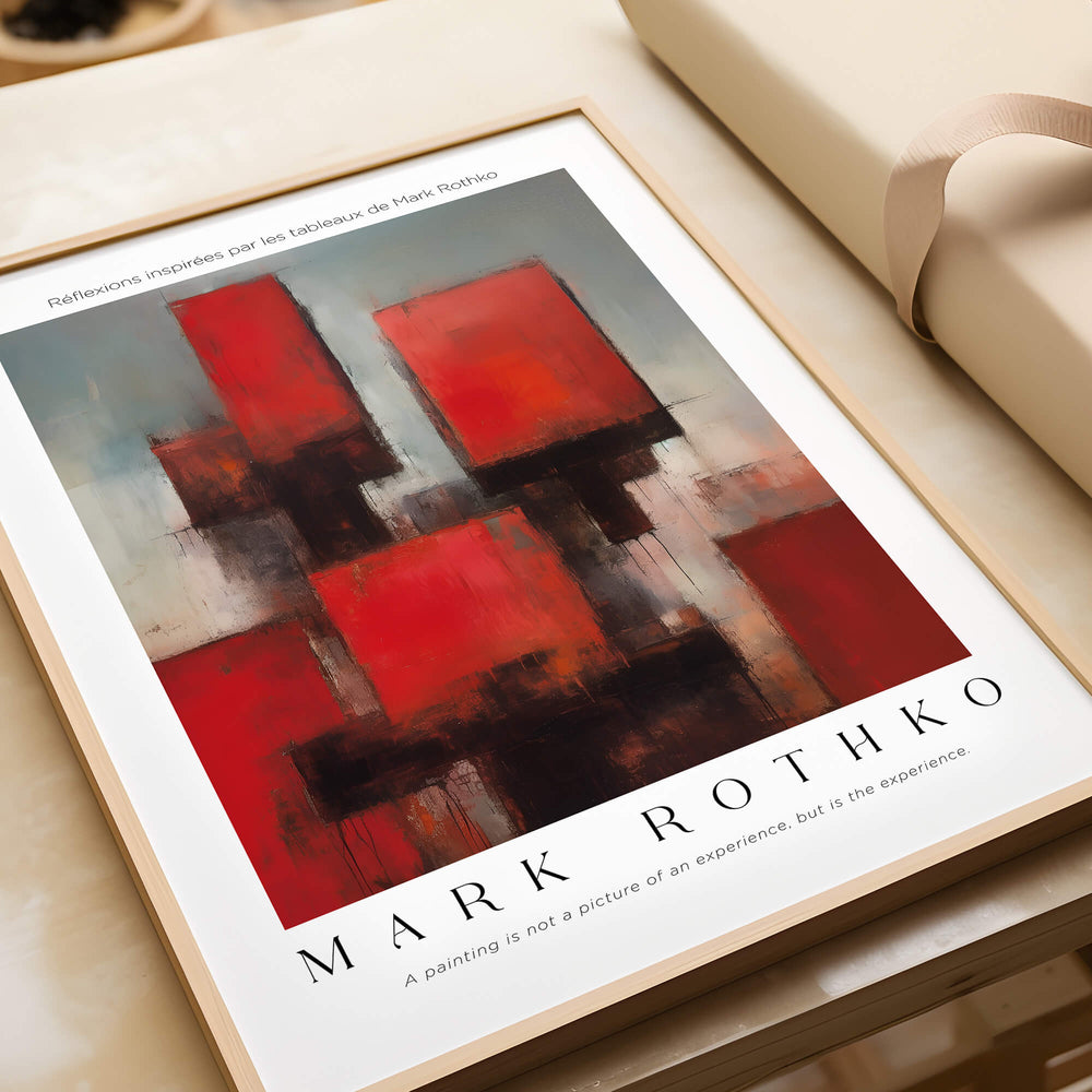 Rothko Style Deep Red Modern Abstraction Print | Contemporary Wall Decor in a framed display with deep red tones.