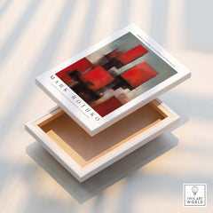 Rothko Style Deep Red Modern Abstraction Print | Contemporary Wall Decor displayed on a wooden box.