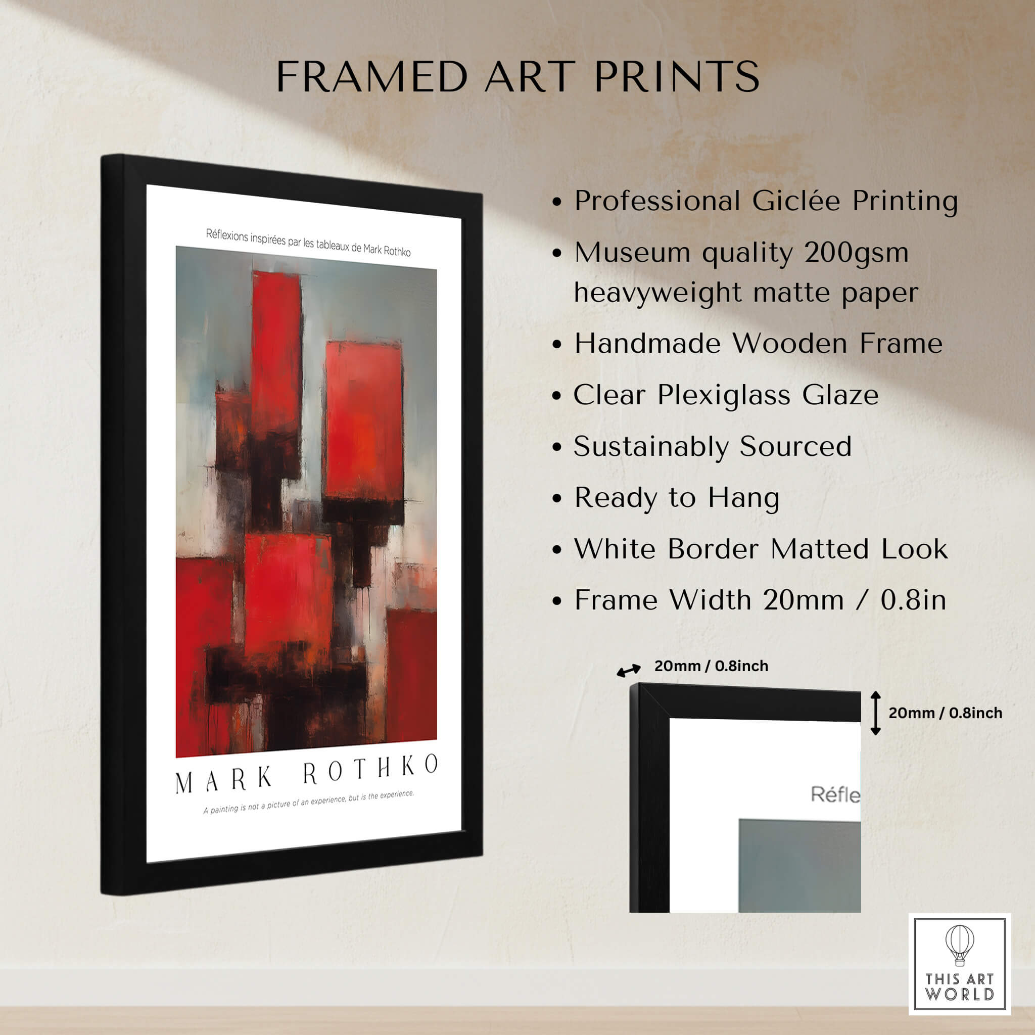 Rothko Style Deep Red Modern Abstraction Print | Contemporary Wall Decor framed with high-quality materials and professional giclée printing.
