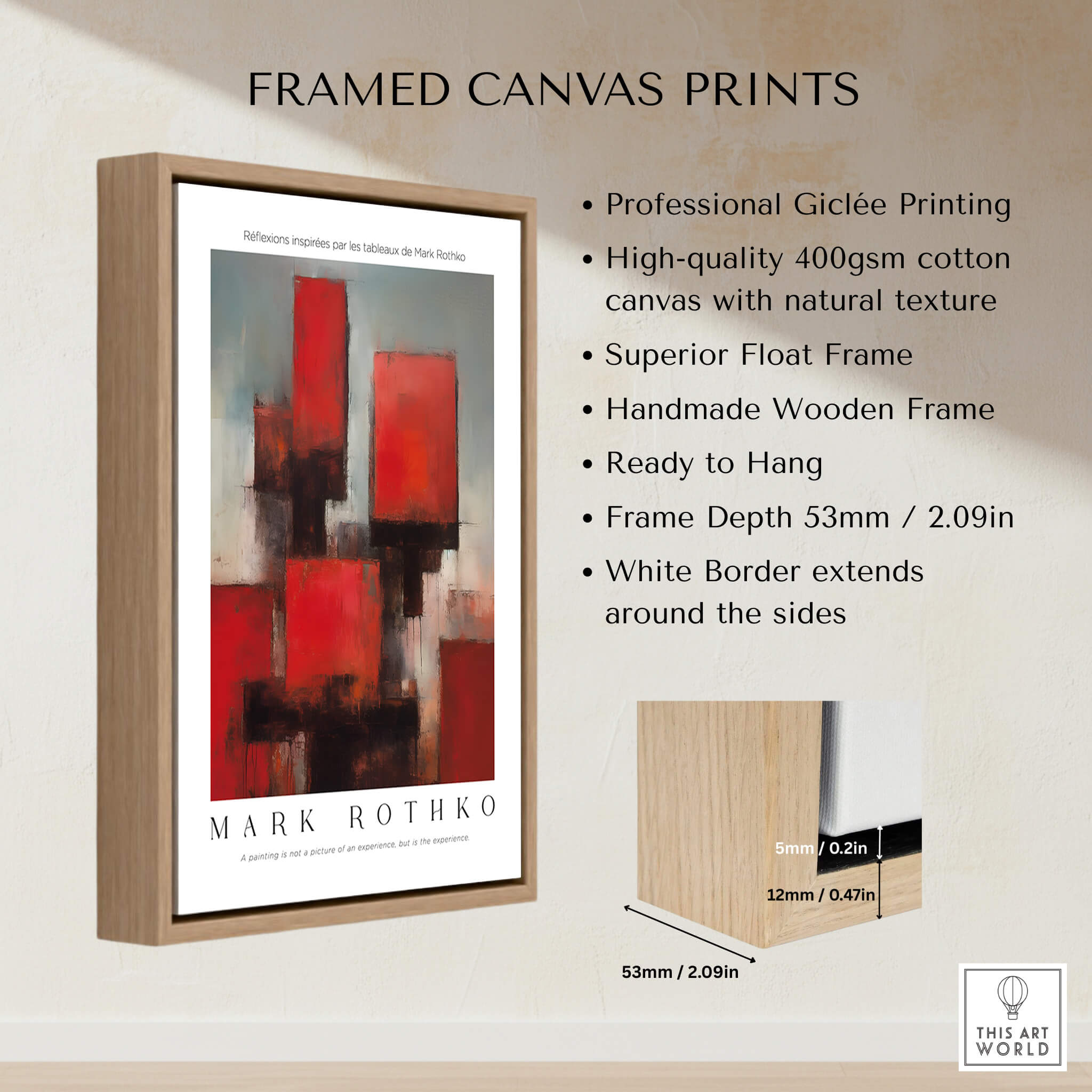 Rothko Style Deep Red Modern Abstraction Print | Contemporary Wall Decor framed print with natural texture and elegant design.