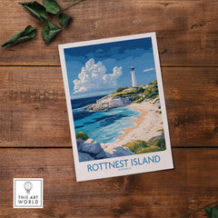 Rottnest Island Australia Poster featuring vibrant colors and stunning scenery of the island.
