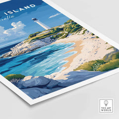 Rottnest Island Poster Australia showcasing vibrant beach views and a lighthouse.