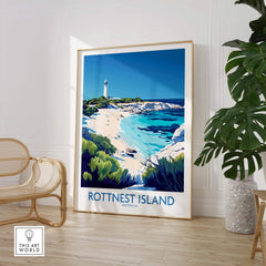 Rottnest Island Travel Poster showcasing the beauty of Rottnest Island in Australia with a coastal landscape.