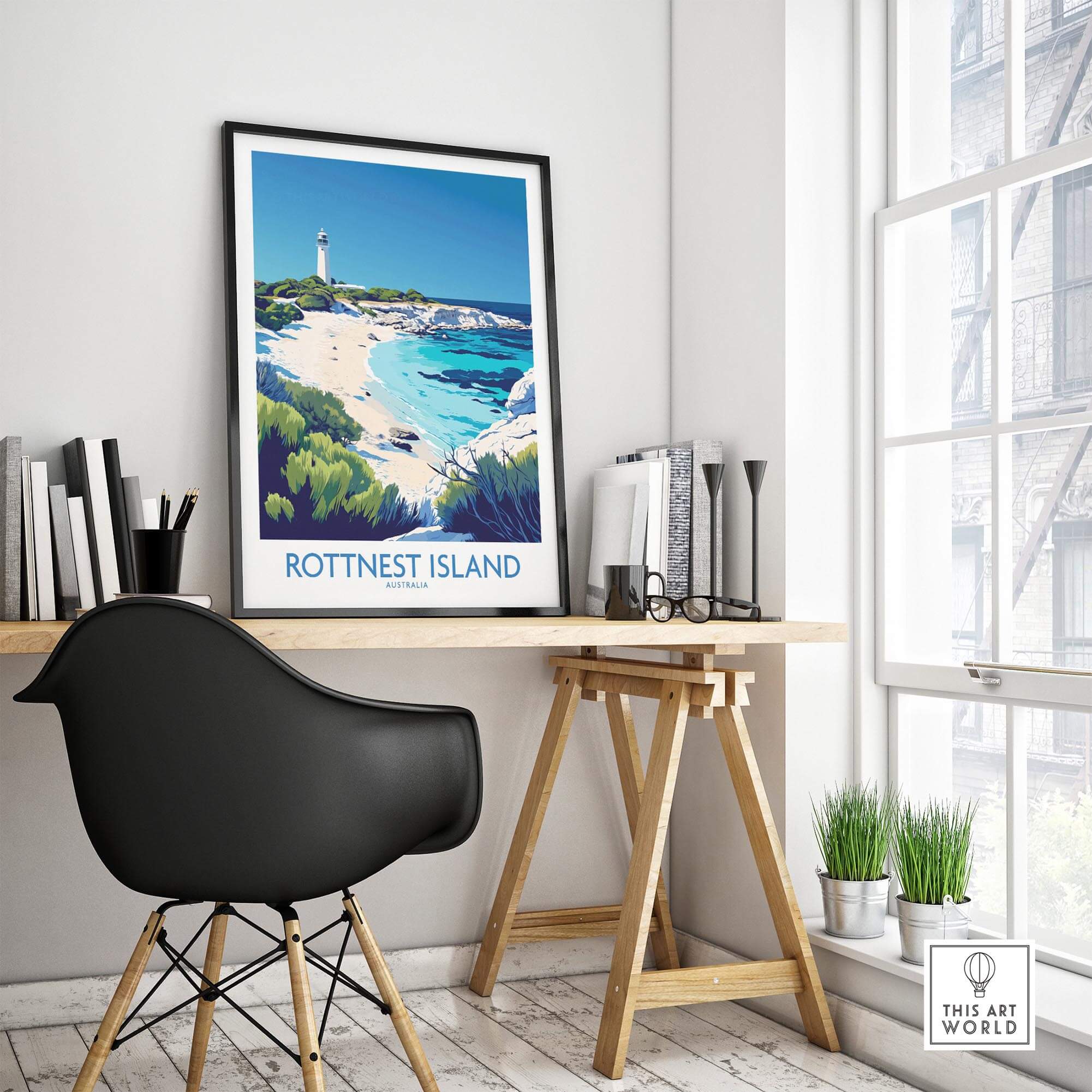 Rottnest Island Travel Poster showcasing beautiful landscapes, perfect for home decor.