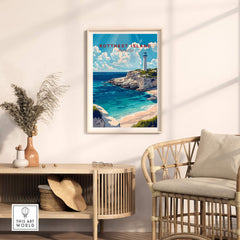 Rottnest Island Wall Art featuring a lighthouse and coastal scenery, perfect for home decor and Australian travel inspiration.