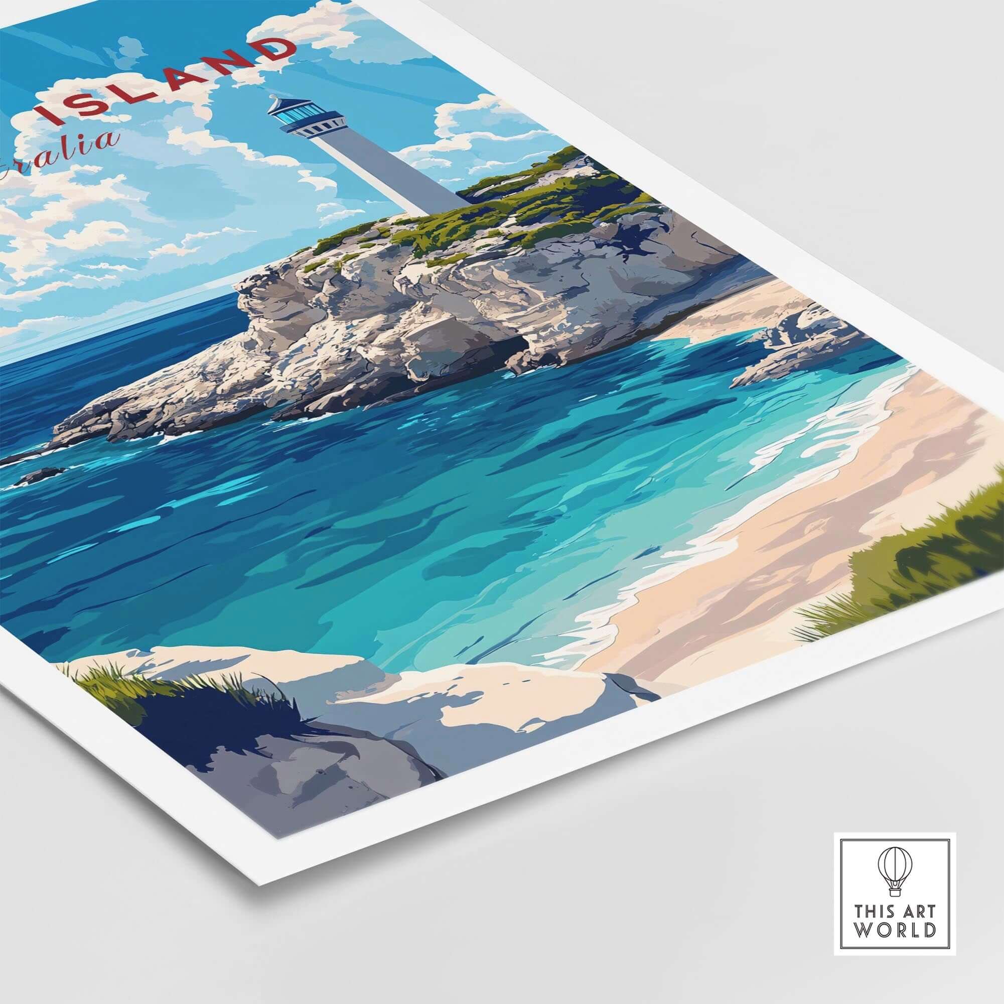 Rottnest Island Wall Art featuring a lighthouse and stunning Australian coastline scenery.