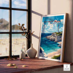 Stunning Rottnest Island Wall Art displayed against a window, showcasing the island's scenic beauty.