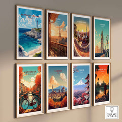 Rottnest Island Wall Art collection featuring travel posters of iconic cities.