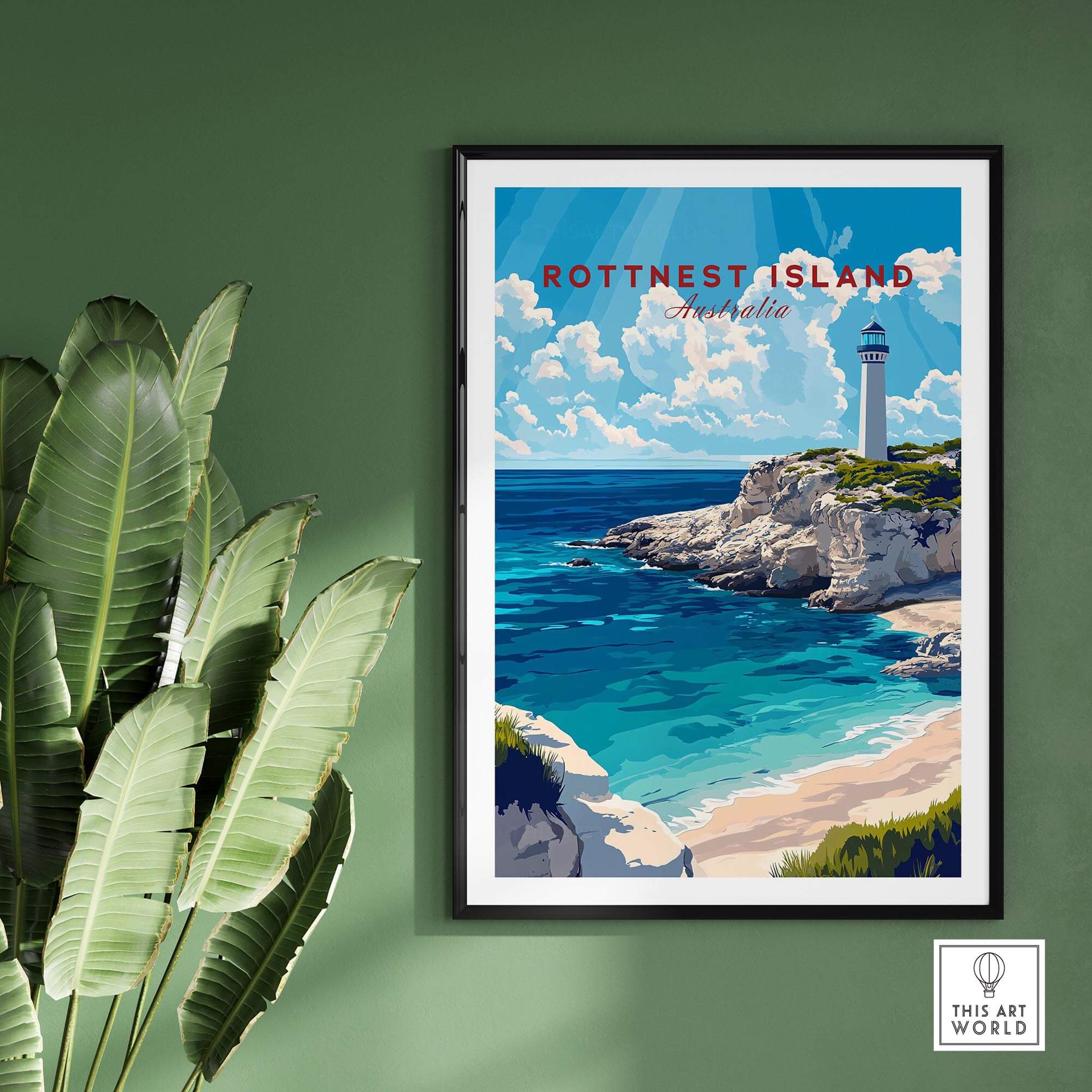 Rottnest Island Wall Art featuring scenic coastal views and a lighthouse in Australia.