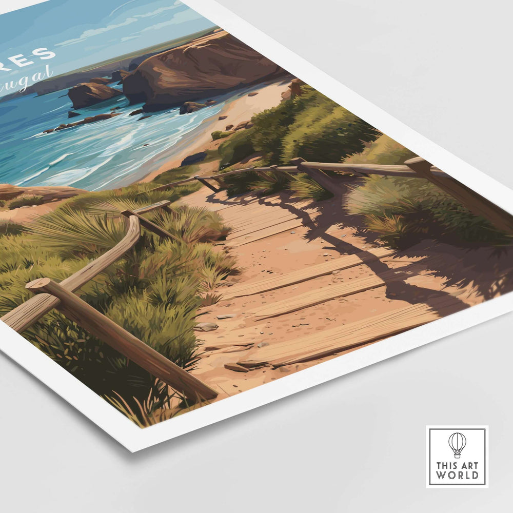 Sagres Algarve Poster - Beach Print showing coastal pathway leading to the beach in Portugal with vibrant scenery.