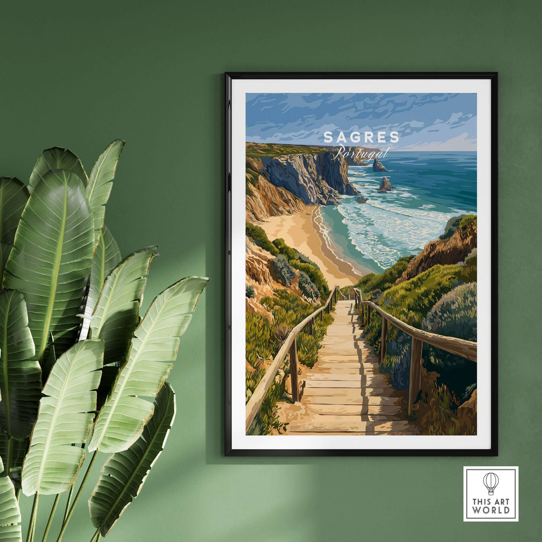 Sagres Algarve Cliffs Beach Print | Portugual Travel Wall Art featuring coastal scenery and sandy beach.