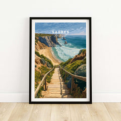 Sagres Algarve Cliffs Beach Print | Portugual Travel Wall Art depicting a scenic coastal path leading to the beach.