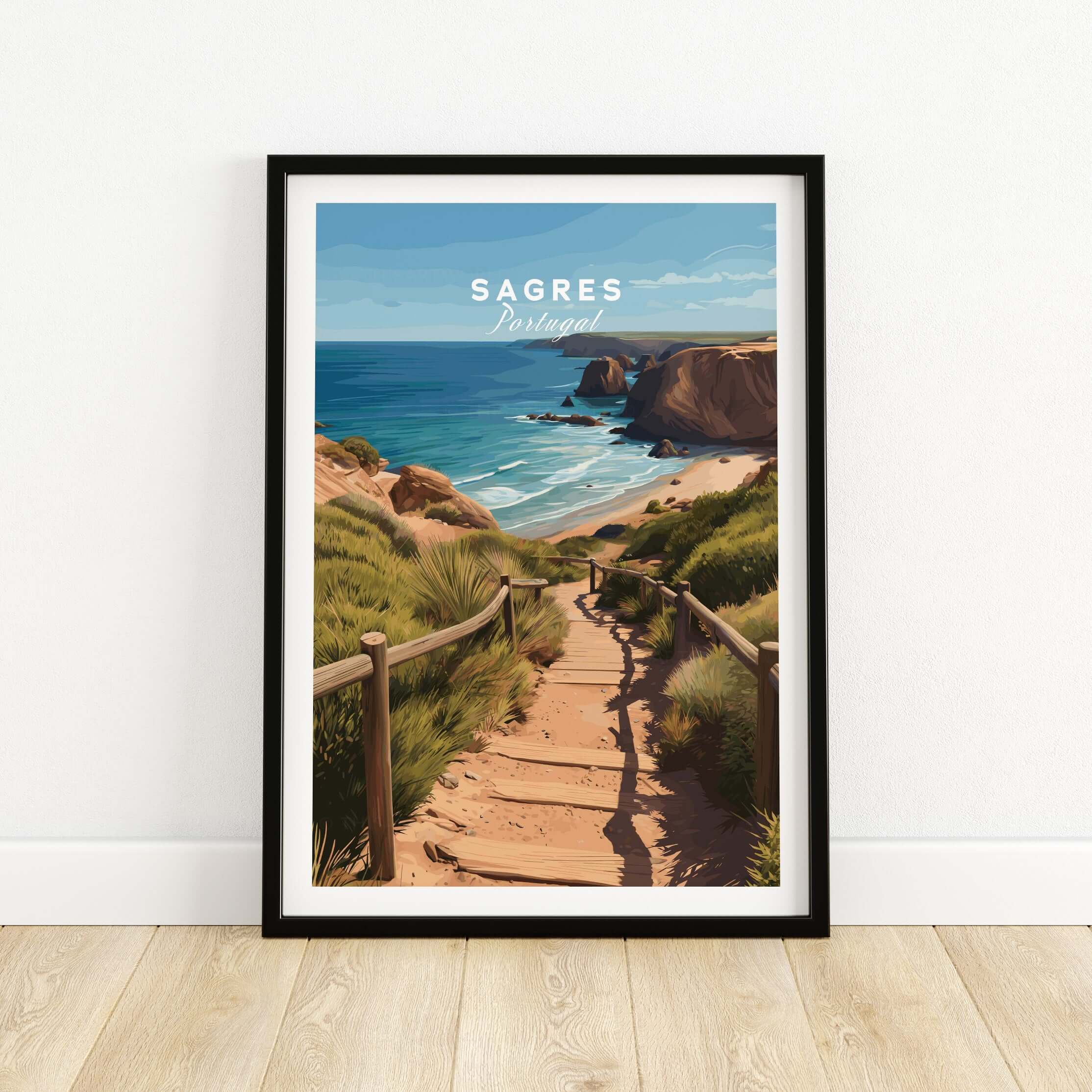 Sagres Algarve Poster - Beach Print featuring a coastal pathway leading to the ocean, capturing Portugal's stunning scenery.