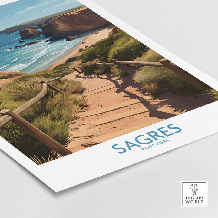 Sagres Poster - Portugal Art Print | Ocean View Poster showcasing a scenic boardwalk leading to the ocean's edge.