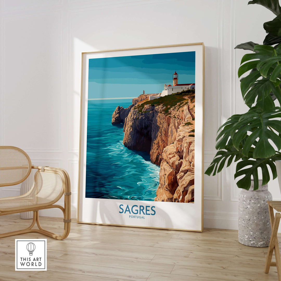 Sagres Portugal Cabo de São Vicente Art Print | Lighthouse Cliff Poster featuring iconic lighthouse on rugged coastline