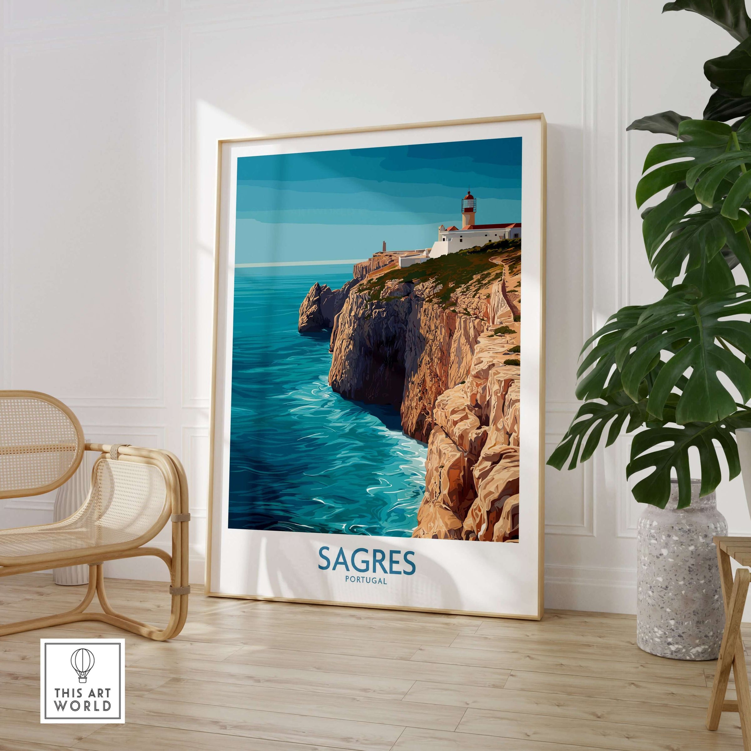 Sagres Portugal Cabo de São Vicente Art Print | Lighthouse Cliff Poster showcasing the iconic lighthouse and coastal scenery.