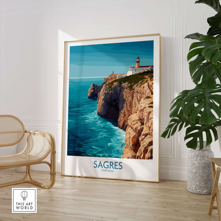 Sagres Portugal Cabo de São Vicente Art Print | Lighthouse Cliff Poster featuring iconic lighthouse on rugged coastline