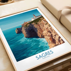 Sagres Portugal Cabo de São Vicente Art Print | Lighthouse Cliff Poster showcasing a vibrant coastal scene.