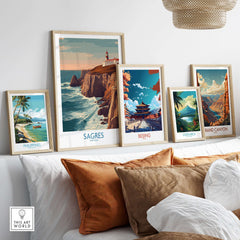 Sagres Portugal Cabo São Vicente Lighthouse Art Print | Coastal Cliffs Poster collection displayed in stylish frames.