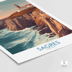 Sagres Portugal Cabo São Vicente Lighthouse Art Print | Coastal Cliffs Poster showcasing the stunning coastal cliffs and lighthouse.