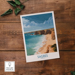 Sagres Portugal Golden Cliffs Beach Art Print | Algarve Coastal Poster showcasing stunning cliffs and beach.