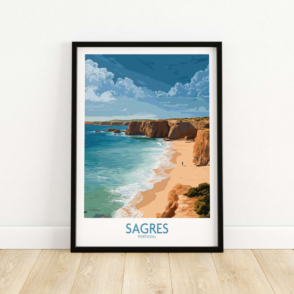 Sagres Portugal Golden Cliffs Beach Art Print | Algarve Coastal Poster featuring stunning coastal landscape.