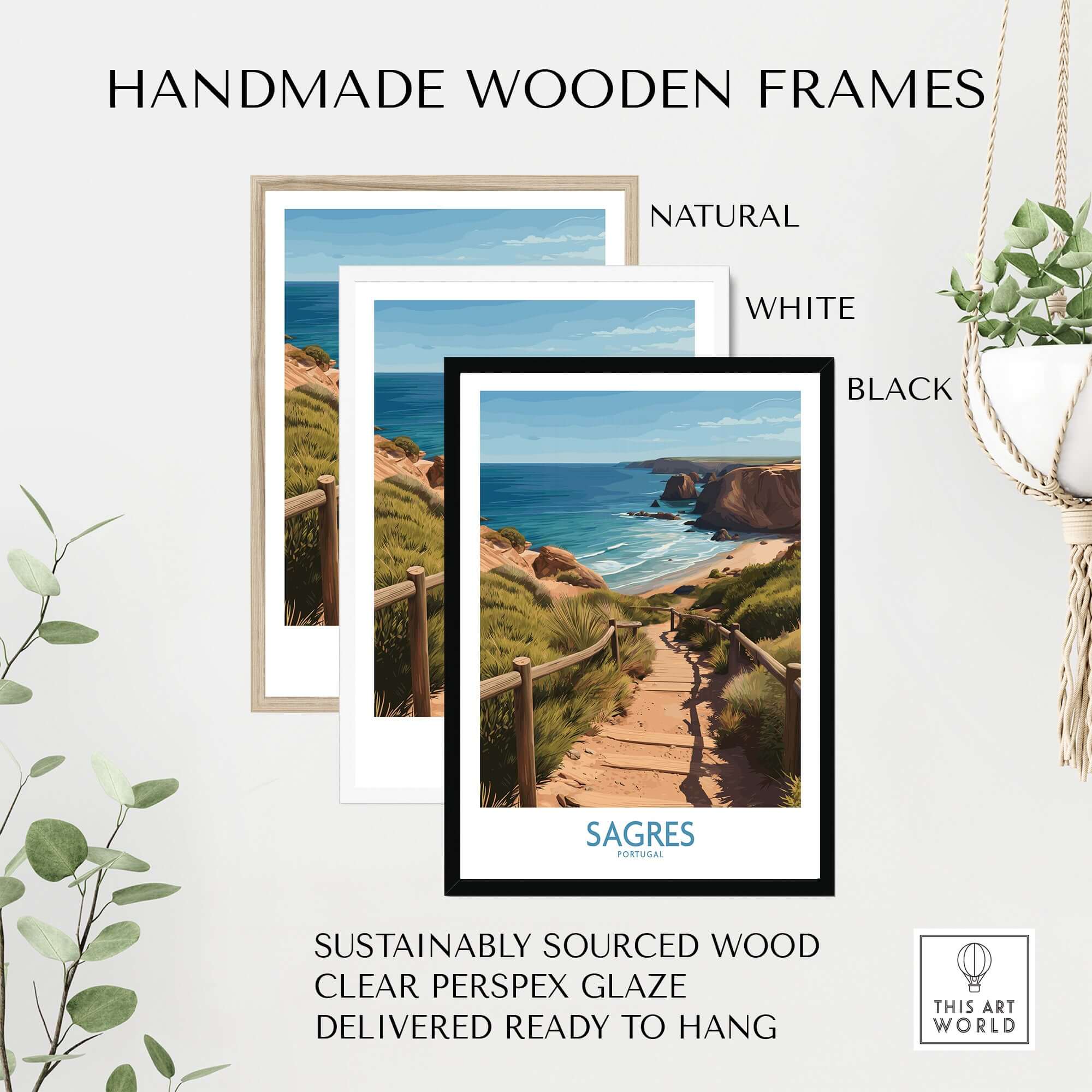Sagres Poster -  Portugal Art Print | Ocean View Poster framed in handmade wooden frames in natural, white, and black.