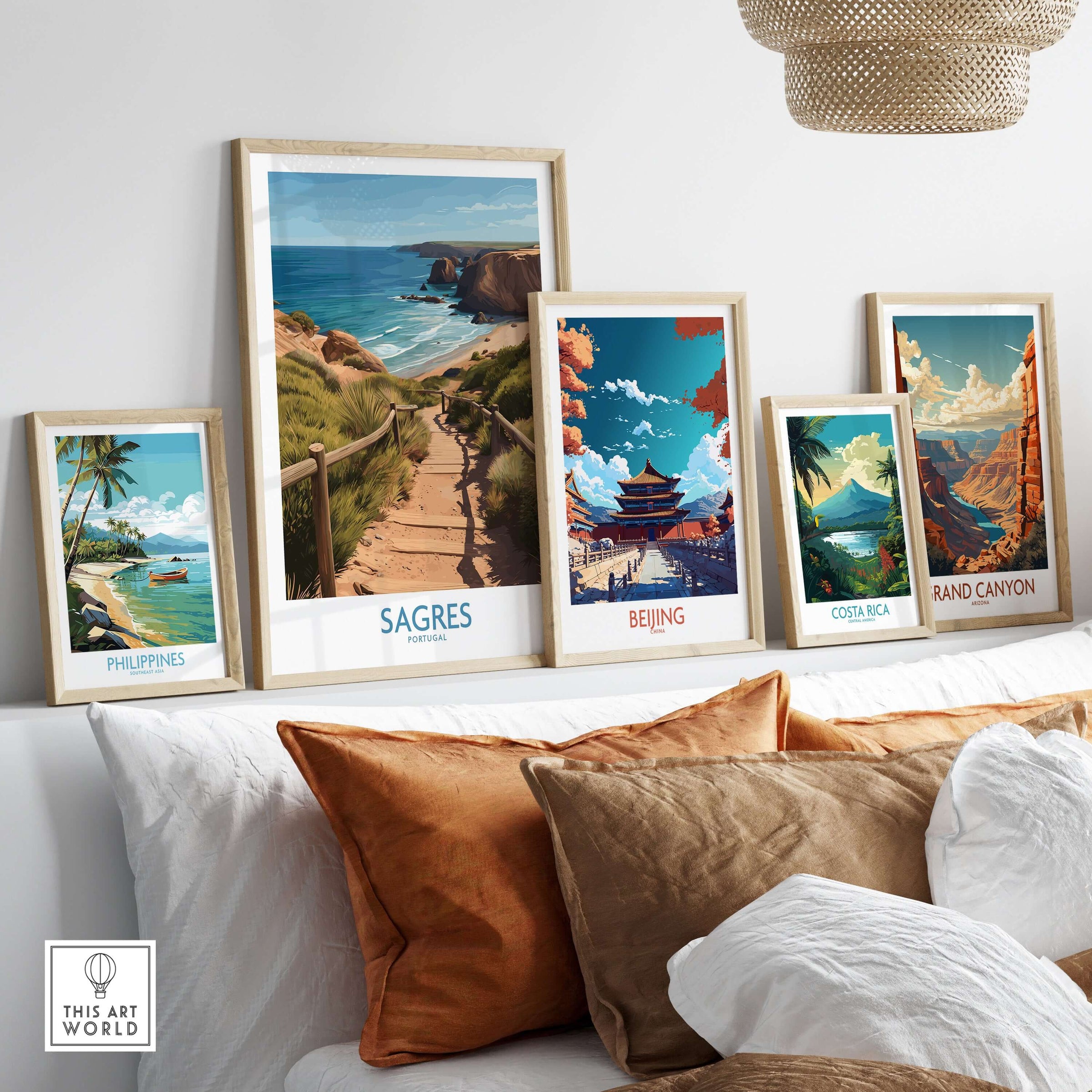 Sagres Poster -  Portugal Art Print | Ocean View Poster displayed among other vibrant travel art prints.