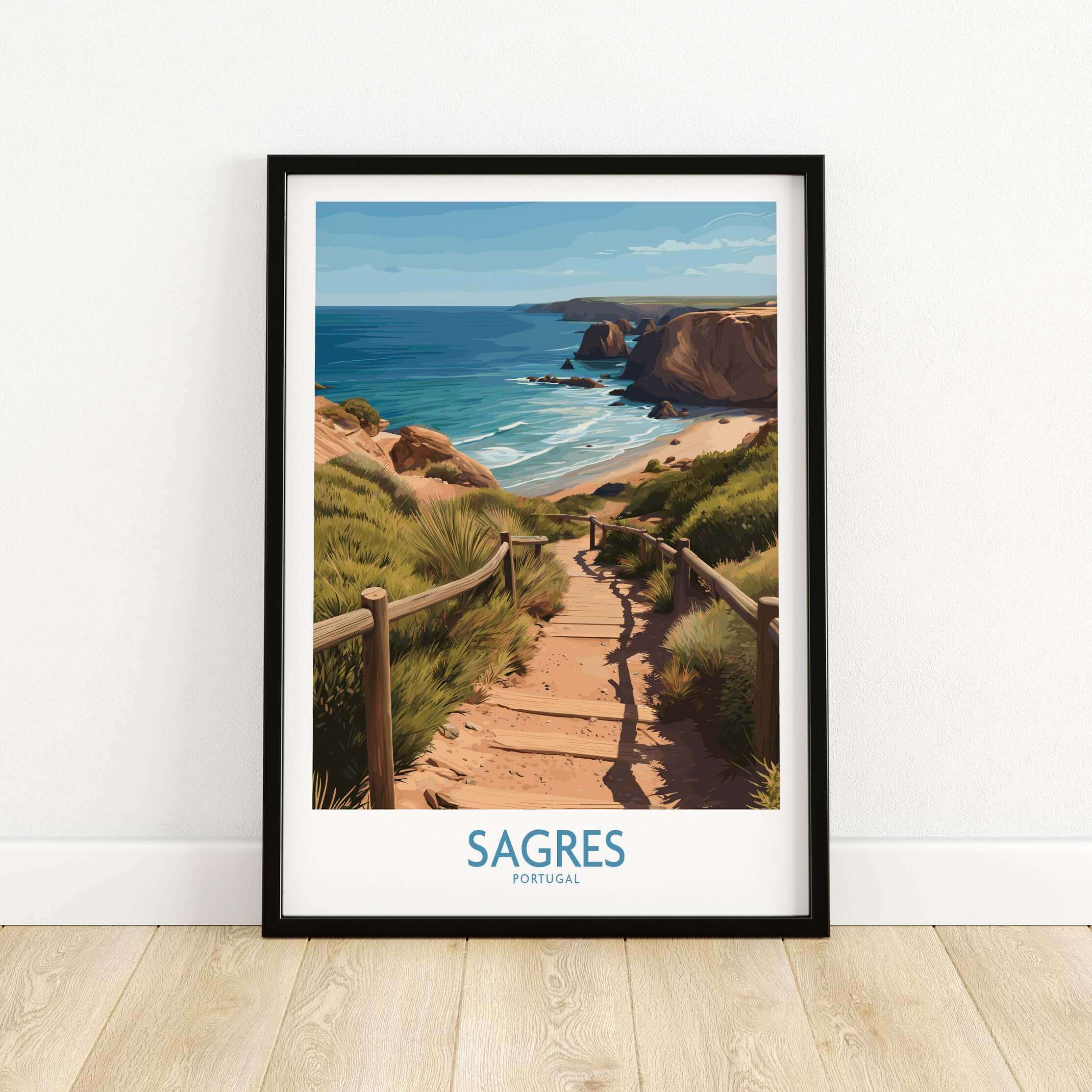 Sagres Poster -  Portugal Art Print | Ocean View Poster showcasing a scenic coastal path leading to the ocean.