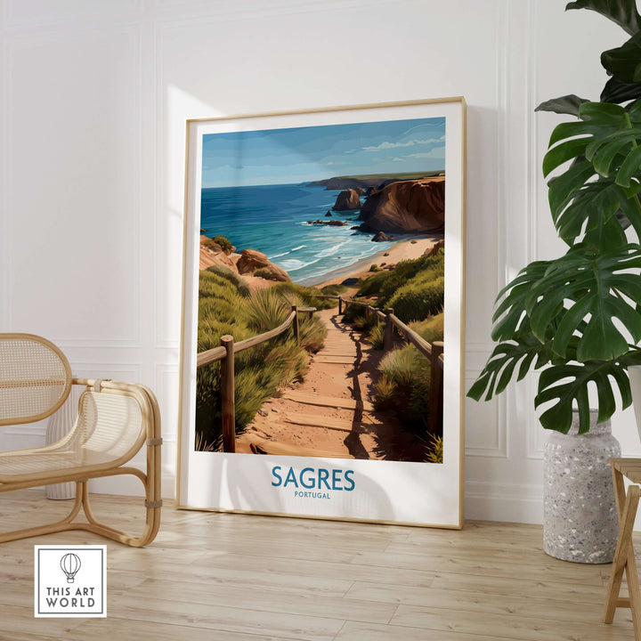 Sagres Poster -  Portugal Art Print | Ocean View Poster displayed in a bright room with coastal landscape.