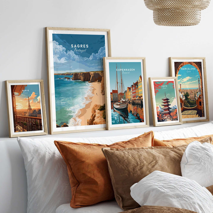 Sagres Praia da Baleeira Seascape Print | Portuguese Beach Poster displayed in modern home decor setting.