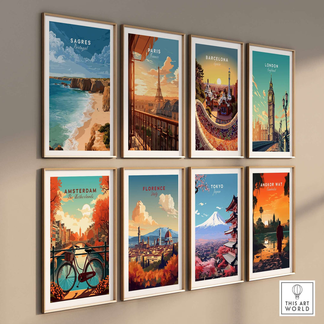 Sagres Praia da Baleeira Seascape Print | Portuguese Beach Poster displayed among other cityscape prints.