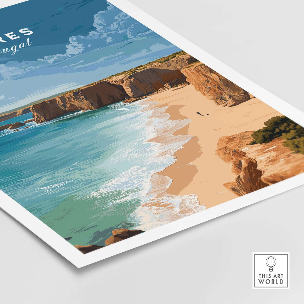Sagres Praia da Baleeira Seascape Print | Portuguese Beach Poster showcasing cliffs and tranquil waters of Sagres, Portugal.