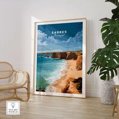 Sagres Praia da Baleeira Seascape Print | Portuguese Beach Poster displayed in a stylish interior with coastal views.
