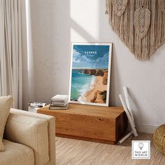 Sagres Praia da Baleeira Seascape Print | Portuguese Beach Poster displayed in a cozy home interior.