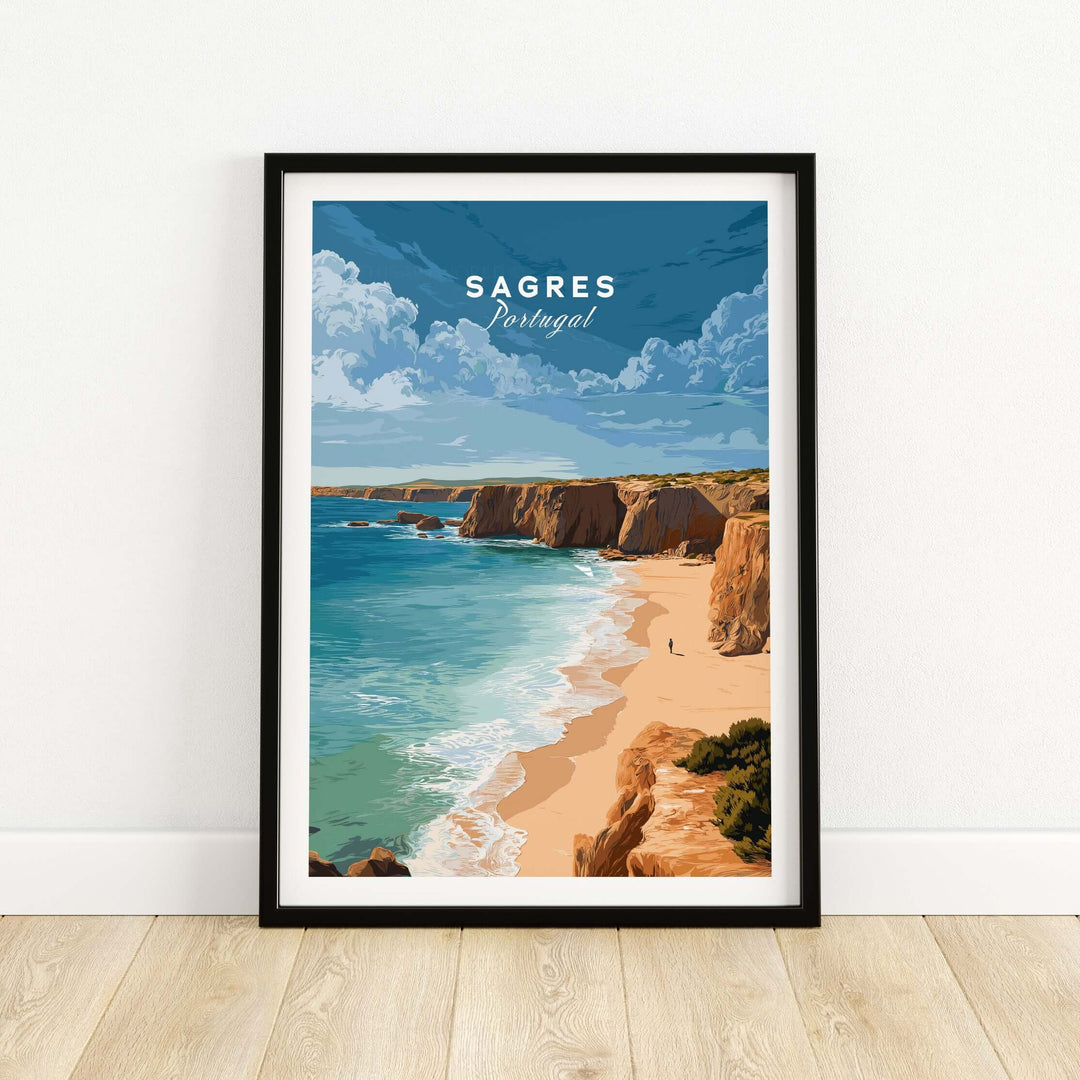 Sagres Praia da Baleeira Seascape Print | Portuguese Beach Poster featuring dramatic cliffs and tranquil waters.