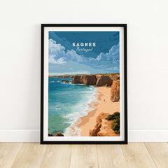 Sagres Praia da Baleeira Seascape Print | Portuguese Beach Poster featuring dramatic cliffs and serene waters.