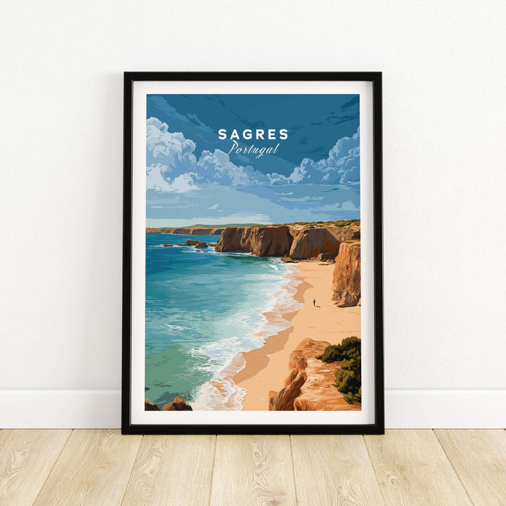 Sagres Praia da Baleeira Seascape Print | Portuguese Beach Poster featuring dramatic cliffs and tranquil waters.