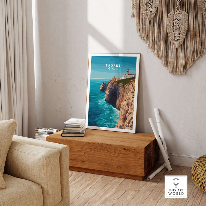 Sagres Wild Algarve Coast View Print | Portuguese Travel Wall Art featuring dramatic cliffs and vibrant ocean.