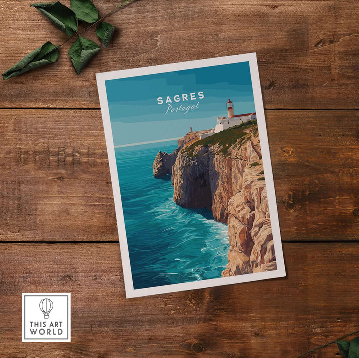 Sagres Wild Algarve Coast View Print | Portuguese Travel Wall Art showcasing cliffs and ocean in vibrant colors.