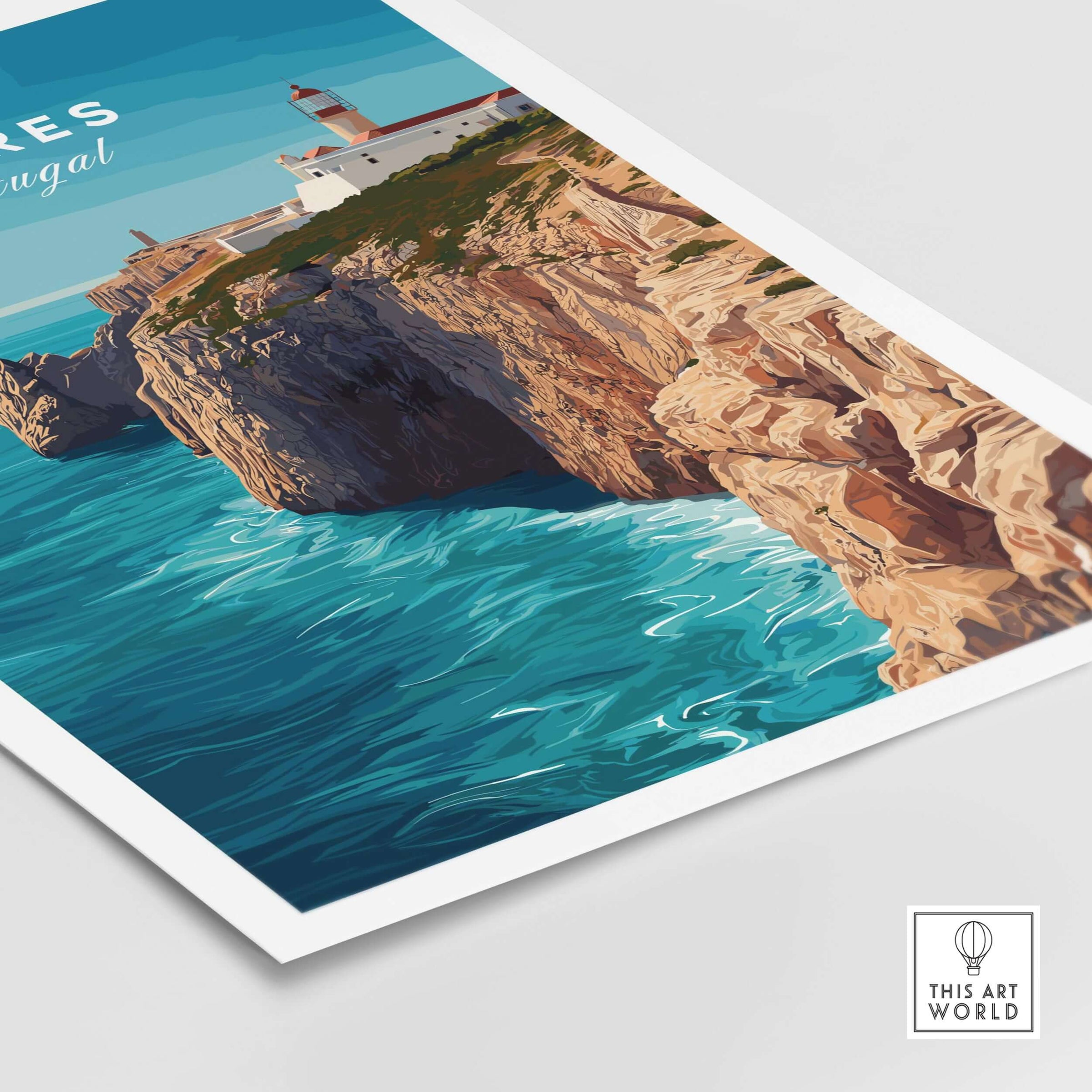Sagres Wild Algarve Coast View Print | Portuguese Travel Wall Art featuring dramatic cliffs and vibrant ocean views.