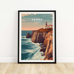 Sagres Poster - Wild Algarve Coastline View Print featuring cliffs and ocean waves in Portugal.