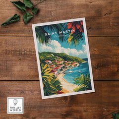 Saint Martin Travel Print featuring vibrant colors depicting the island's beauty and charm, perfect for home decor.