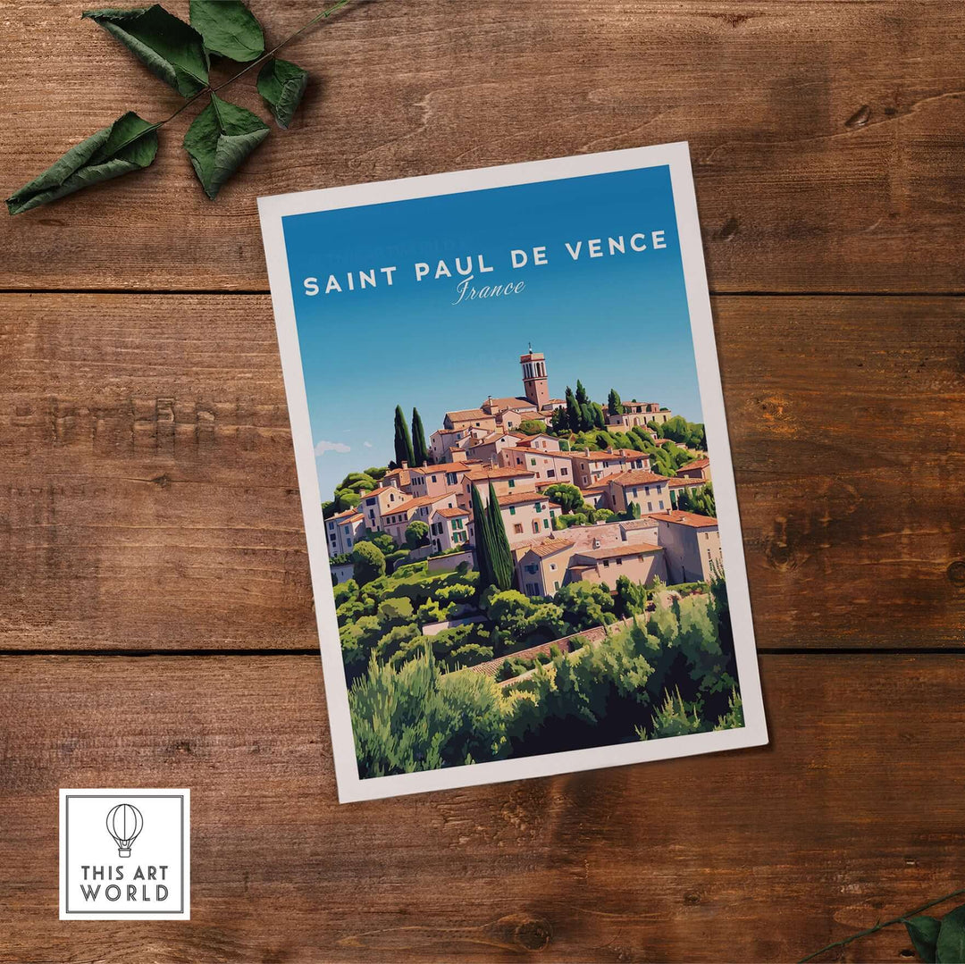Saint Paul de Vence print featuring the picturesque French village scenery, perfect for rustic home decor.