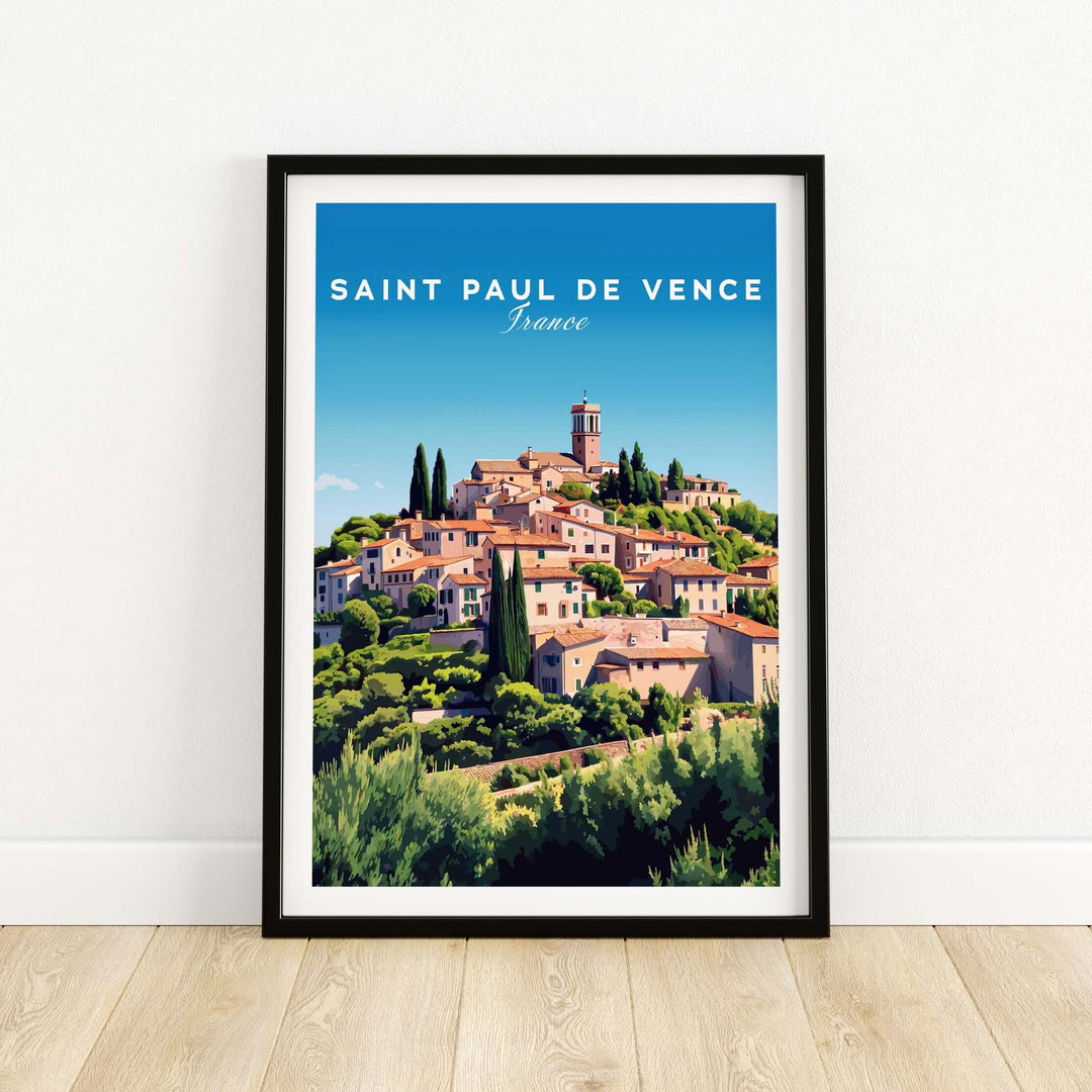 Saint Paul de Vence poster featuring a picturesque landscape of Provence, France, perfect for wall decor.