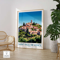 Saint Paul de Vence Travel Poster - French Riviera Wall Art - South of France Print showcased in a stylish interior setting.
