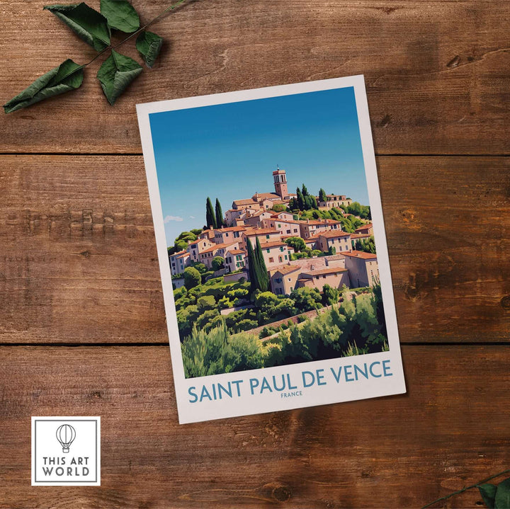 Saint Paul de Vence travel poster showcasing vibrant village on French Riviera, perfect for wall art lovers.